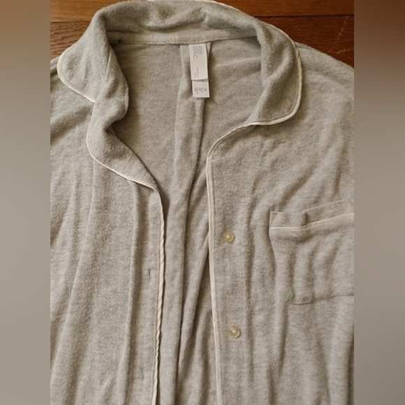 Women's Stars Above Button Up Sleep Shirt Light Grey with white trim - Picture 2 of 6